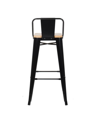 Taburete Tol negro con Respaldo y asiento madera pino