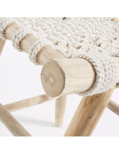 Taburete Karnak madera de teka y cuerda detalle