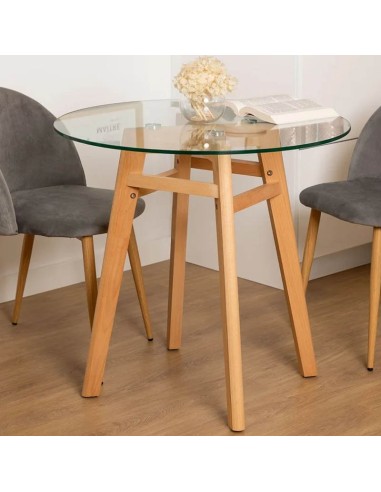 Mesa Clemente Cristal | Mesa Comedor en Cristal y Madera de Haya
