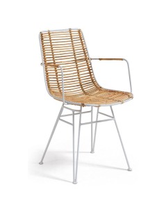 Sillón Mandala de acero blanco y ratán natural 2