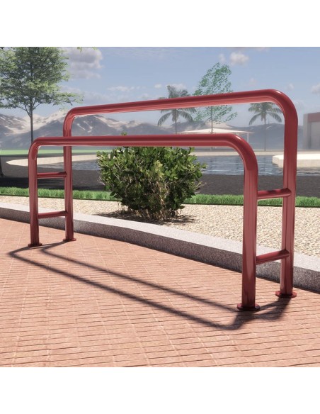 Apoyos isquiáticos dobles epoxi rojo 200×37×98 cm con anclaje al suelo